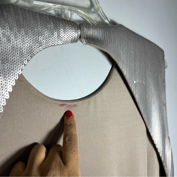 BCBGMaxAzria silver backless cocktail dress open back formal sexy gown birthday - Picture 7 of 13